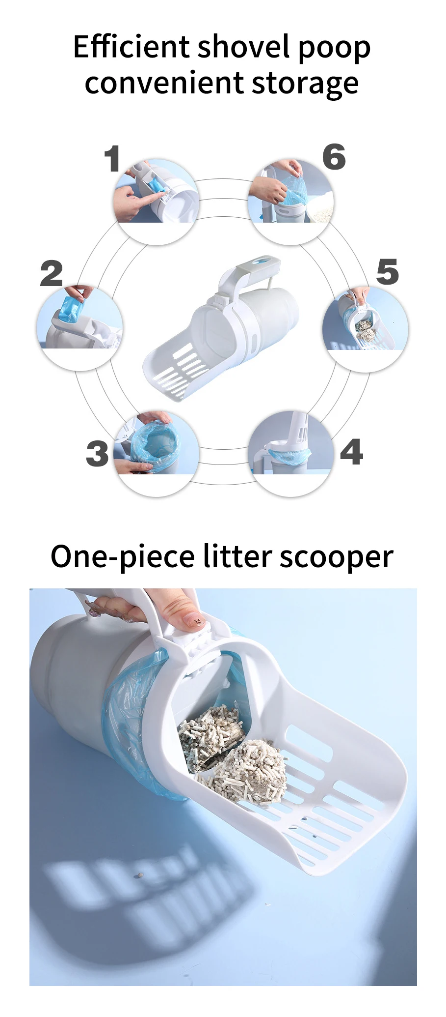 TippyCare Cat Litter Scoop with Holder – Large Capacity Litter Shovel with Waste Bin & 195 Refill Bags, Portable Sifting Scoop System for Easy Cleaning