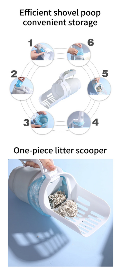 TippyCare Cat Litter Scoop with Holder – Large Capacity Litter Shovel with Waste Bin & 195 Refill Bags, Portable Sifting Scoop System for Easy Cleaning